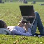 laptop, dell, mac, imac, macbook, park, grass, laying down, work, computer, it, info technology, swift, apple